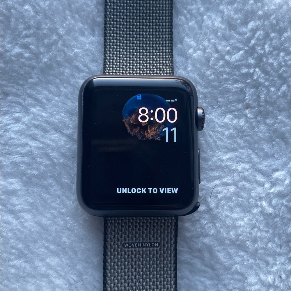 Apple 42 mm 700 Series Smartwatch with Black and Gray Woven Nylon Band